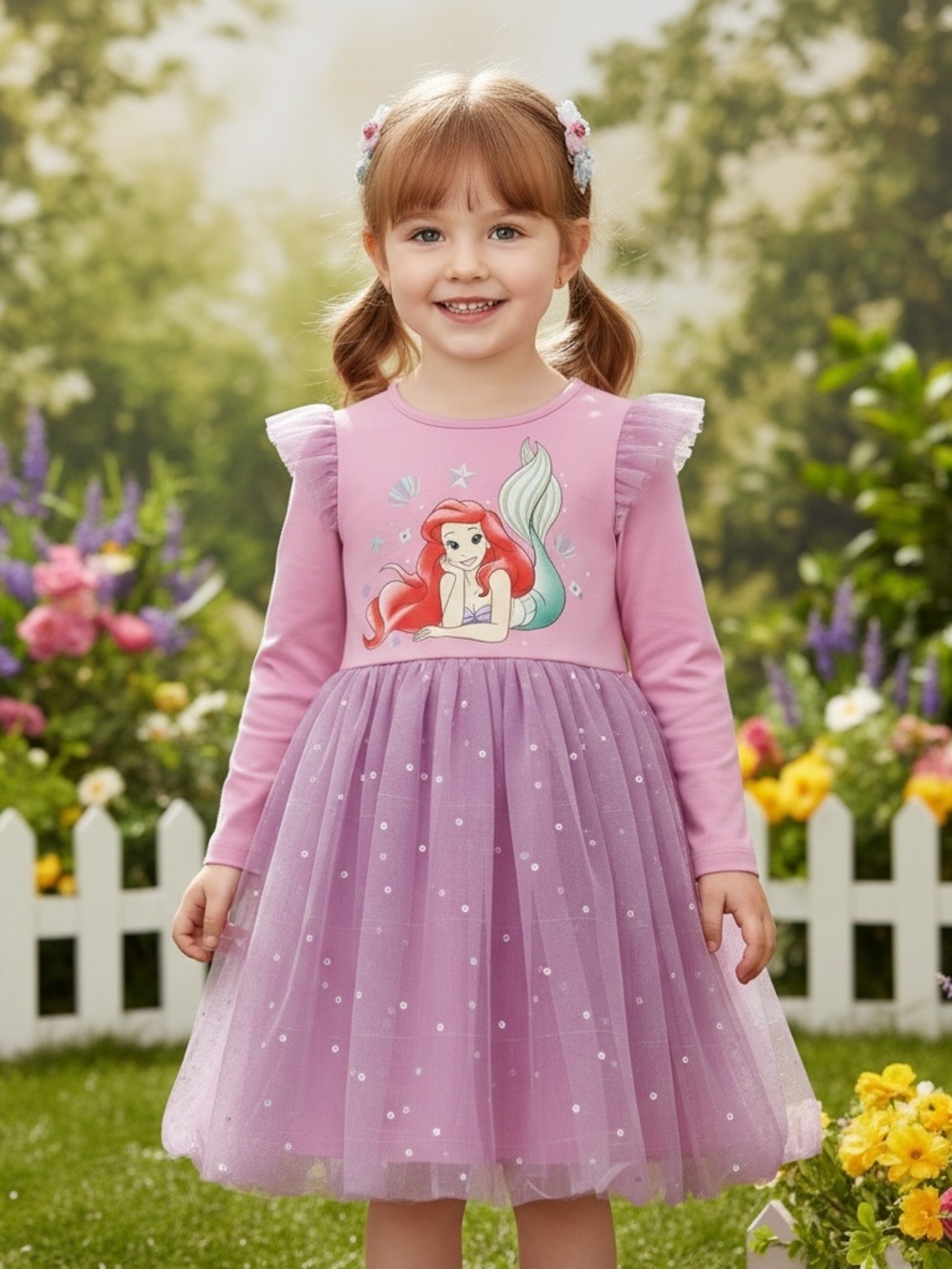Disney Ariel Little Mermaid Dress Girls Size 5 Pink Tulle Costume
